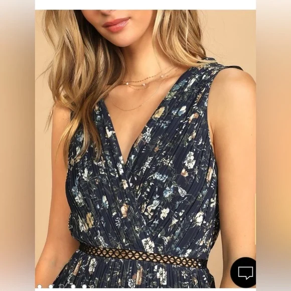 Lulu's Navy Floral Tiered Maxi Dress with Black Shoulder Ties - Picture 5 of 15